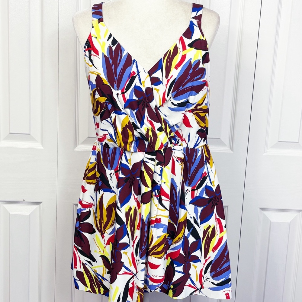 NWT Sonnet Shores Colorful White Floral One Piece Swimsuit Dress 18W